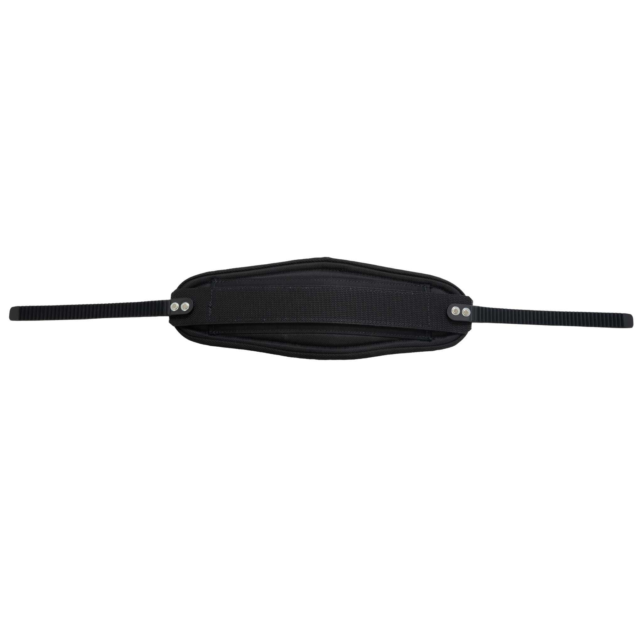 Black adjustable face mask with elastic straps, designed for comfort and protection.